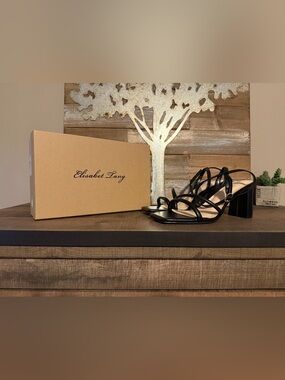 Elisabet Tang Square Open Toe Strappy Ankle 3" Block Heel Sandals in Black 9